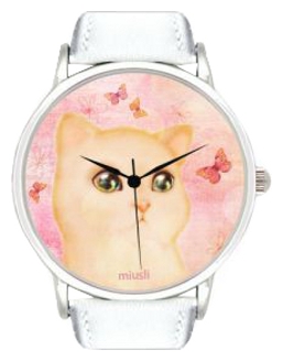 Wrist watch Miusli Cat and Butterfly white for women - 1 photo, image, picture