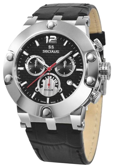 Wrist watch Seculus 4490.2.503 black, ss, black leather for men - 1 photo, picture, image