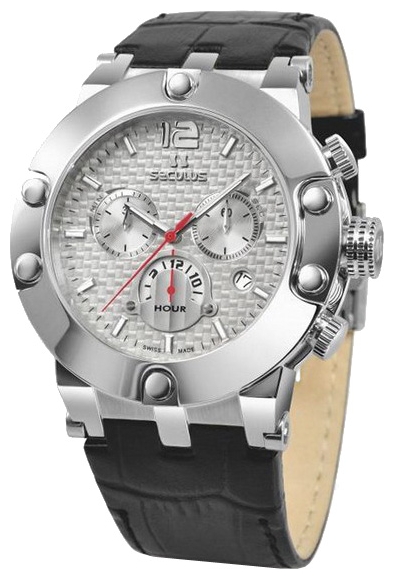 Wrist watch Seculus 4490.2.503 white, ss, black leather for men - 1 image, photo, picture